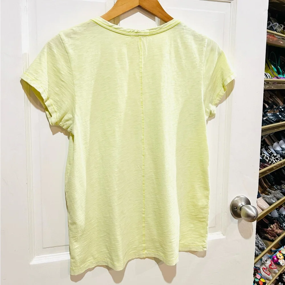 RAG & BONE 100% Pima Cotton Yellow-Green U-Neck Tee Luxury Loungewear Size M - Picture 4 of 6